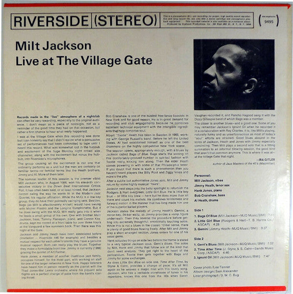 Milt Jackson Quintet : 'Live' At The Village Gate (LP, Album)
