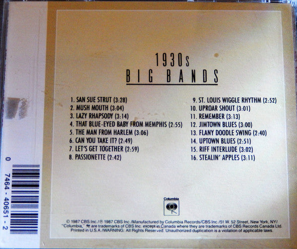 Various : 1930s Jazz Big Bands (CD, Comp, RM)