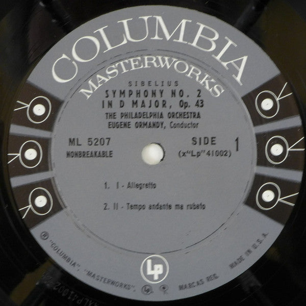 Jean Sibelius / The Philadelphia Orchestra, Eugene Ormandy : Symphony No. 2 In D Major, Op. 43 (LP, Mono)