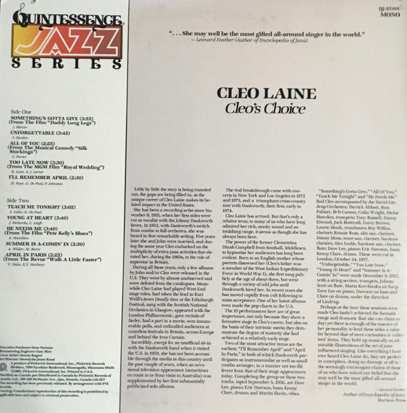 Cleo Laine : Cleo's Choice (LP, Mono)