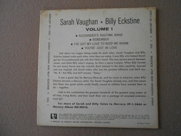 Billy Eckstine & Sarah Vaughan : Sing The Best of Irving Berlin Vol. 1 (7", EP)