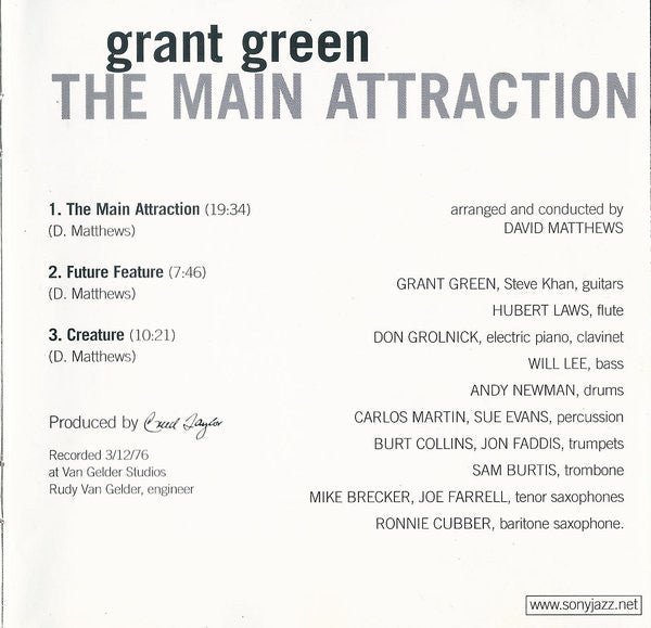Grant Green With Hubert Laws : The Main Attraction (CD, Album, RE, RM)