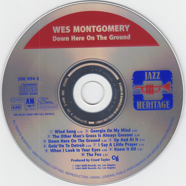 Wes Montgomery : Down Here On The Ground (CD, Album, RE, RM)
