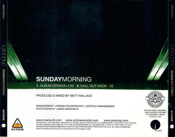 Maroon 5 : Sunday Morning (CD, Single, Promo)