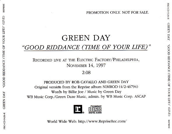 Green Day : Good Riddance (Time Of Your Life) (Live) (CD, Single, Promo)