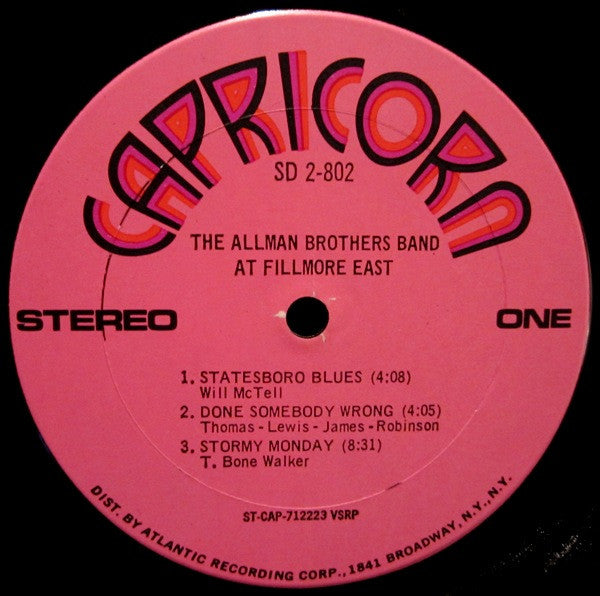 The Allman Brothers Band : The Allman Brothers Band At Fillmore East (2xLP, Album, VSR)