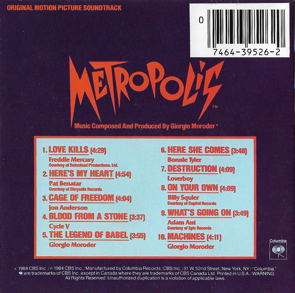 Various : Metropolis (Original Motion Picture Soundtrack) (CD, Album)