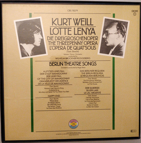 Kurt Weill, Lotte Lenya, Wilhelm Brückner-Rüggeberg : Die Dreigroschenoper / The Threepenny Opera / L'Opéra De Quat'Sous / Berlin Theatre Songs (Box + 2xLP, Comp)