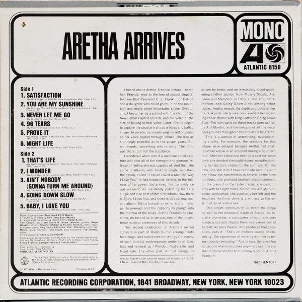 Aretha Franklin : Aretha Arrives (LP, Album, Mono, Pit)