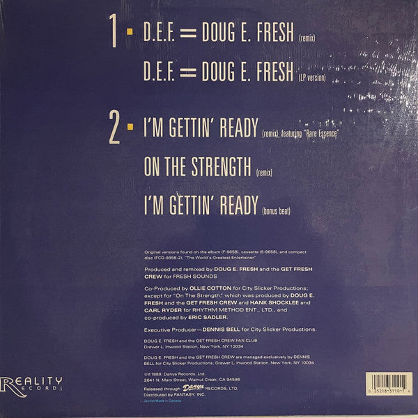 Doug E. Fresh And The Get Fresh Crew : D.E.F. = Doug E. Fresh (12")