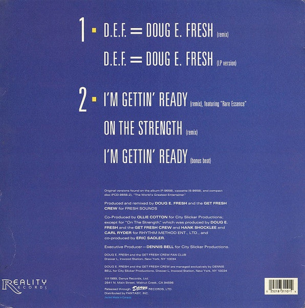 Doug E. Fresh And The Get Fresh Crew : D.E.F. = Doug E. Fresh (12")