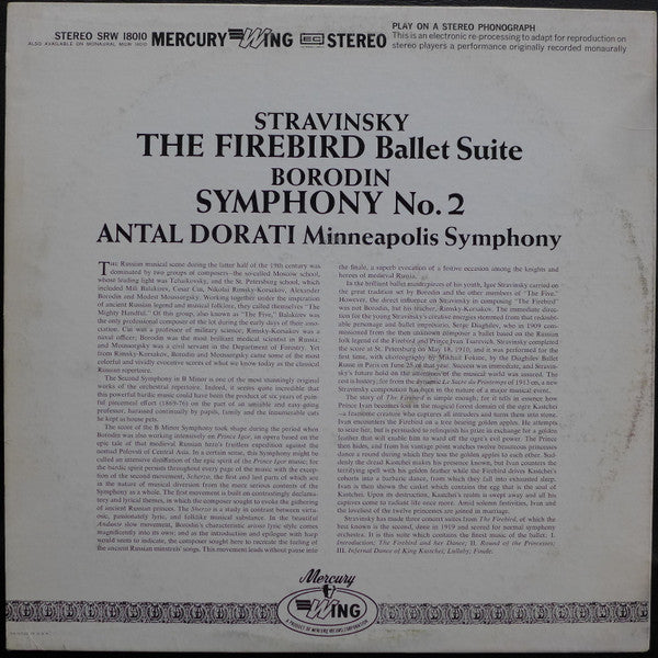 Igor Stravinsky ,  Alexander Borodin, Antal Dorati / Minneapolis Symphony Orchestra : The Firebird Ballet Suite / Symphony No.2 (LP, RE)