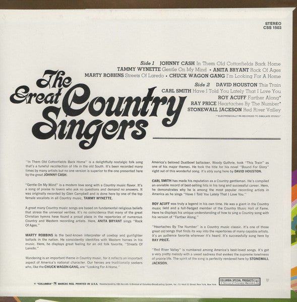 Various : The Great Country Singers (LP, Comp, RM)