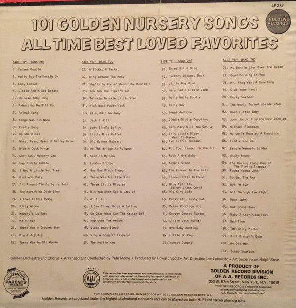 Golden Orchestra And Chorus : 101 Golden Nursery Songs - All Time Best Loved Favorites (LP)