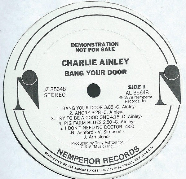 Charlie Ainley : Bang Your Door (LP, Album, Promo, Pit)