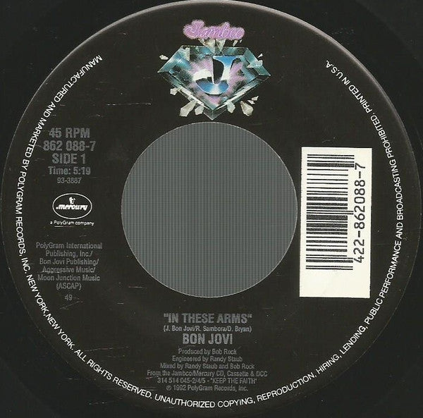 Bon Jovi : In These Arms (7", Single, Spe)