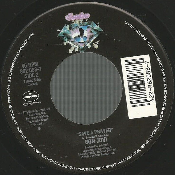 Bon Jovi : In These Arms (7", Single, Spe)