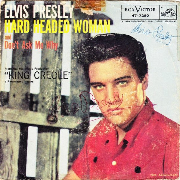 Elvis Presley : Hard Headed Woman (7", Single, Mono)