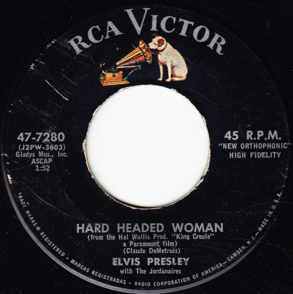 Elvis Presley : Hard Headed Woman (7", Single, Mono)