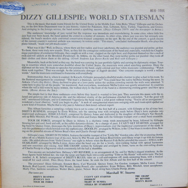 Dizzy Gillespie : World Statesman (LP, Album, Mono, Bla)