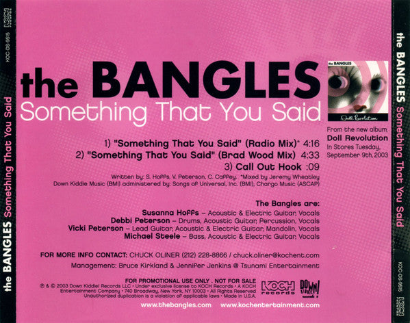 Bangles : Something That You Said (CD, Single, Promo)