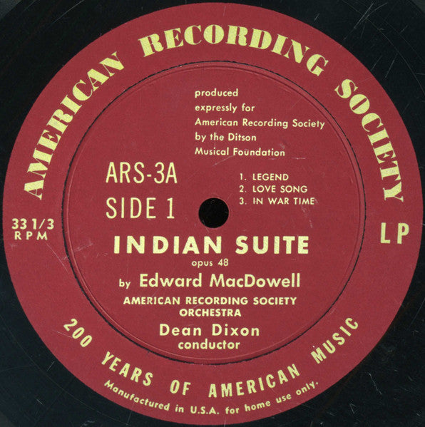 Edward MacDowell - American Recording Society Orchestra Conducted By Dean Dixon (2) : Indian Suite Opus 48 (10")