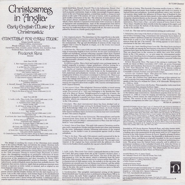 New York Ensemble For Early Music, Frederick Renz : Christesmas In Anglia (Early English Music For Christmastide) (LP)