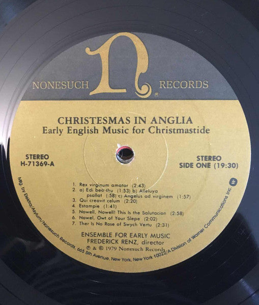 New York Ensemble For Early Music, Frederick Renz : Christesmas In Anglia (Early English Music For Christmastide) (LP)