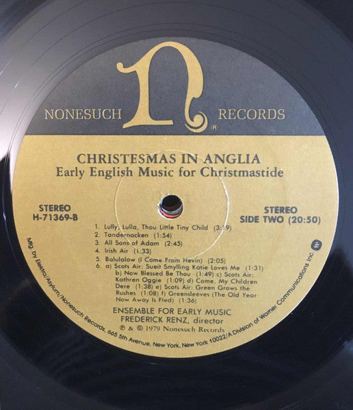 New York Ensemble For Early Music, Frederick Renz : Christesmas In Anglia (Early English Music For Christmastide) (LP)