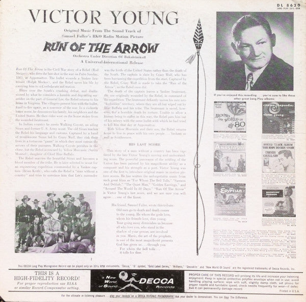 Victor Young : Run Of The Arrow (Original Music From The Sound Track) (LP, Album, Mono, Promo)