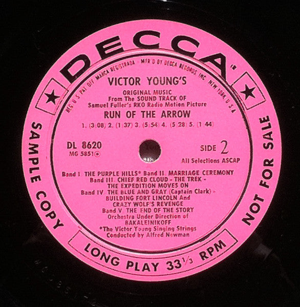 Victor Young : Run Of The Arrow (Original Music From The Sound Track) (LP, Album, Mono, Promo)