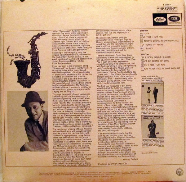 Cannonball Adderley / Ernie Andrews : Live Session!  Cannonball Adderley With The New Exciting Voice Of Ernie Andrews! (LP, Album, Mono)