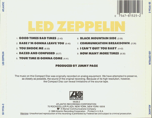 Led Zeppelin : Led Zeppelin (CD, Album, RE, Dig)