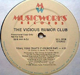 Vicious Rumor Club : Yeah, Yeah That's It (Rumor Rap) (12", Promo)