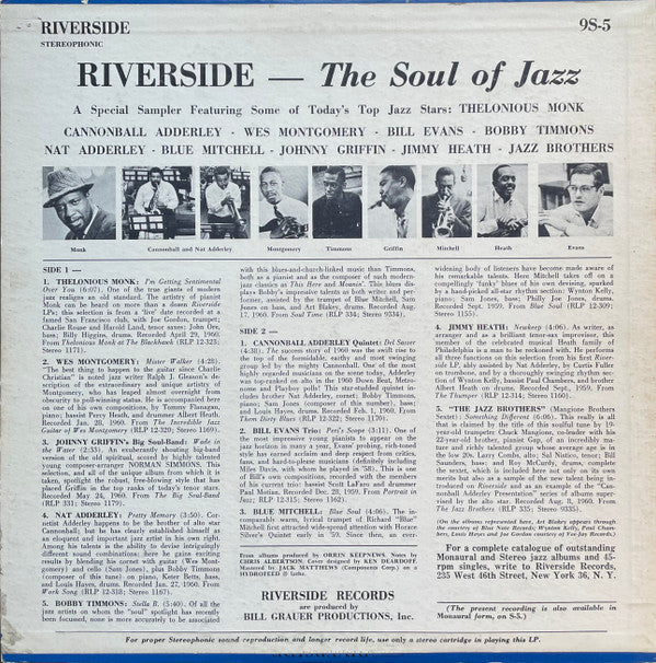 Various : Riverside - The Soul Of Jazz - 1961 (LP, Comp)