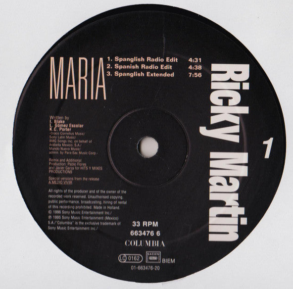Ricky Martin : Maria (Remixes) (12")
