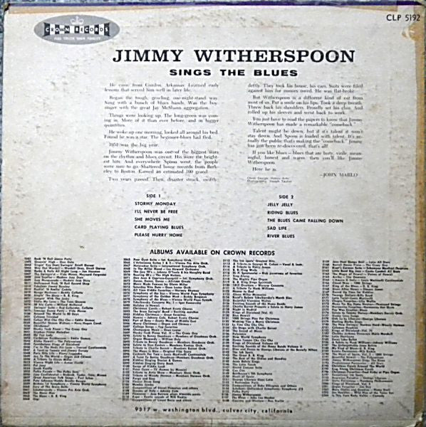 Jimmy Witherspoon : Sings The Blues (LP, Album, Mono, RE)