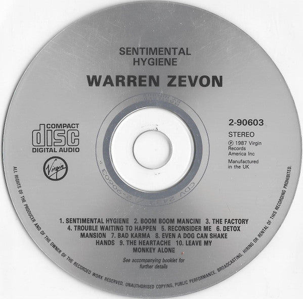 Warren Zevon : Sentimental Hygiene (CD, Album)
