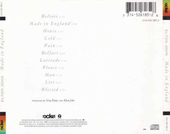 Elton John : Made In England (CD, Album)