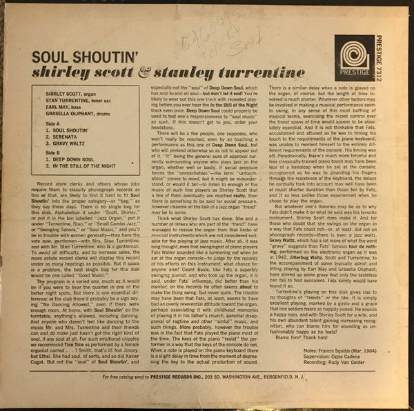 Shirley Scott With Stanley Turrentine : Soul Shoutin' (LP, Album)