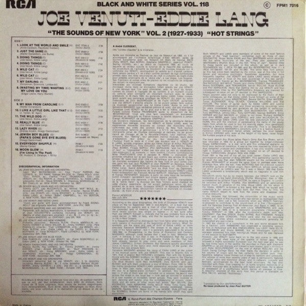 Joe Venuti & Eddie Lang : The Sounds Of New York Vol. 2, Hot Strings (LP, Comp)