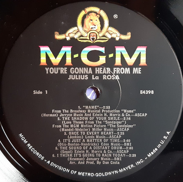 Julius La Rosa : You're Gonna Hear From Me (LP, Album, Mono)