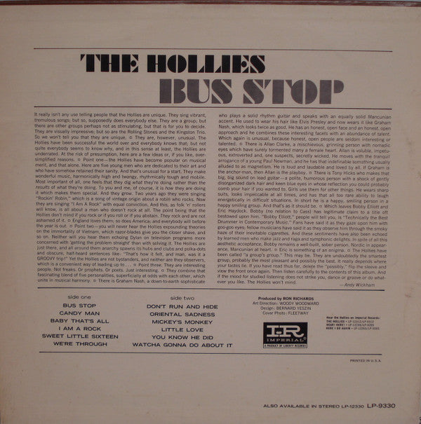 The Hollies : Bus Stop (LP, Album, Mono, RP, Res)