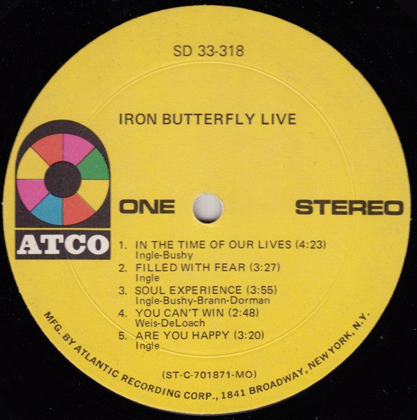 Iron Butterfly : Live (LP, Album, Mon)