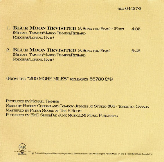 Cowboy Junkies : Blue Moon Revisited (Song For Elvis) (CD, Single, Promo)
