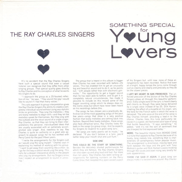 The Ray Charles Singers : Something Special For Young Lovers (LP, Album, Mono, Gat)
