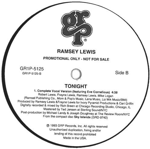 Ramsey Lewis : Tonight (12", Promo)