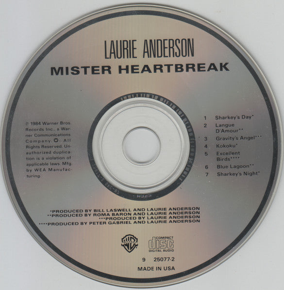 Laurie Anderson : Mister Heartbreak (CD, Album, Club, RE)