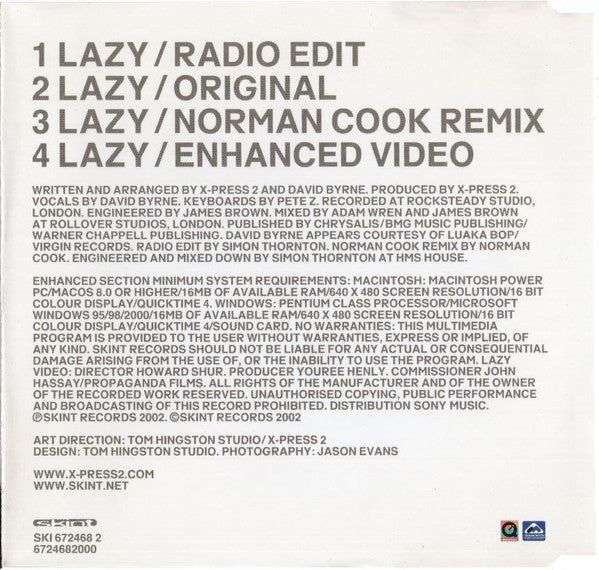 X-Press 2 : Lazy (CD, Maxi, Enh)