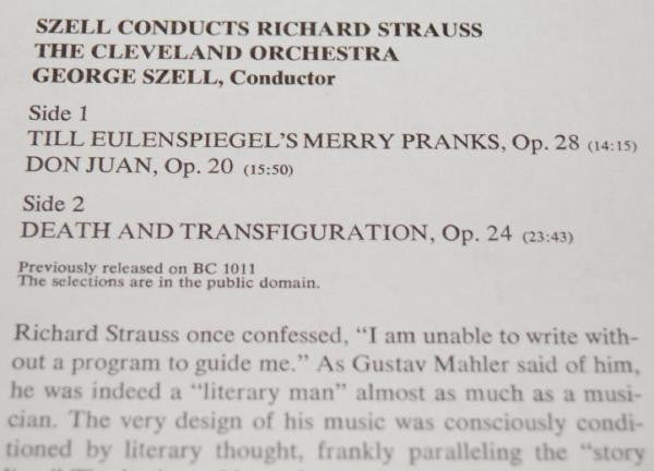 Richard Strauss, Szell*, Cleveland Orchestra* : Till Eulenspiegel, Don Juan, Death And Transformation (LP, Album, RE, Ter)